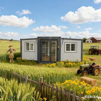 Faltbarer 20-Fuß-Container mit 37 Quadratmetern Grundfläche, Biegeteile 2,0 mm, unterer Träger und 50-75 mm EPS-Sandwichplatte