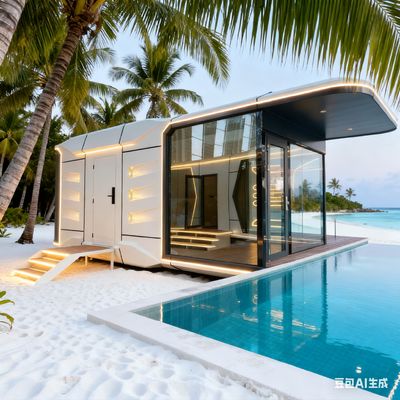 Space Capsule House Space-29 Modell mit LED-Beleuchtungssystem für das gesamte Haus und Abmessungen L8560 x W3460 x H3400